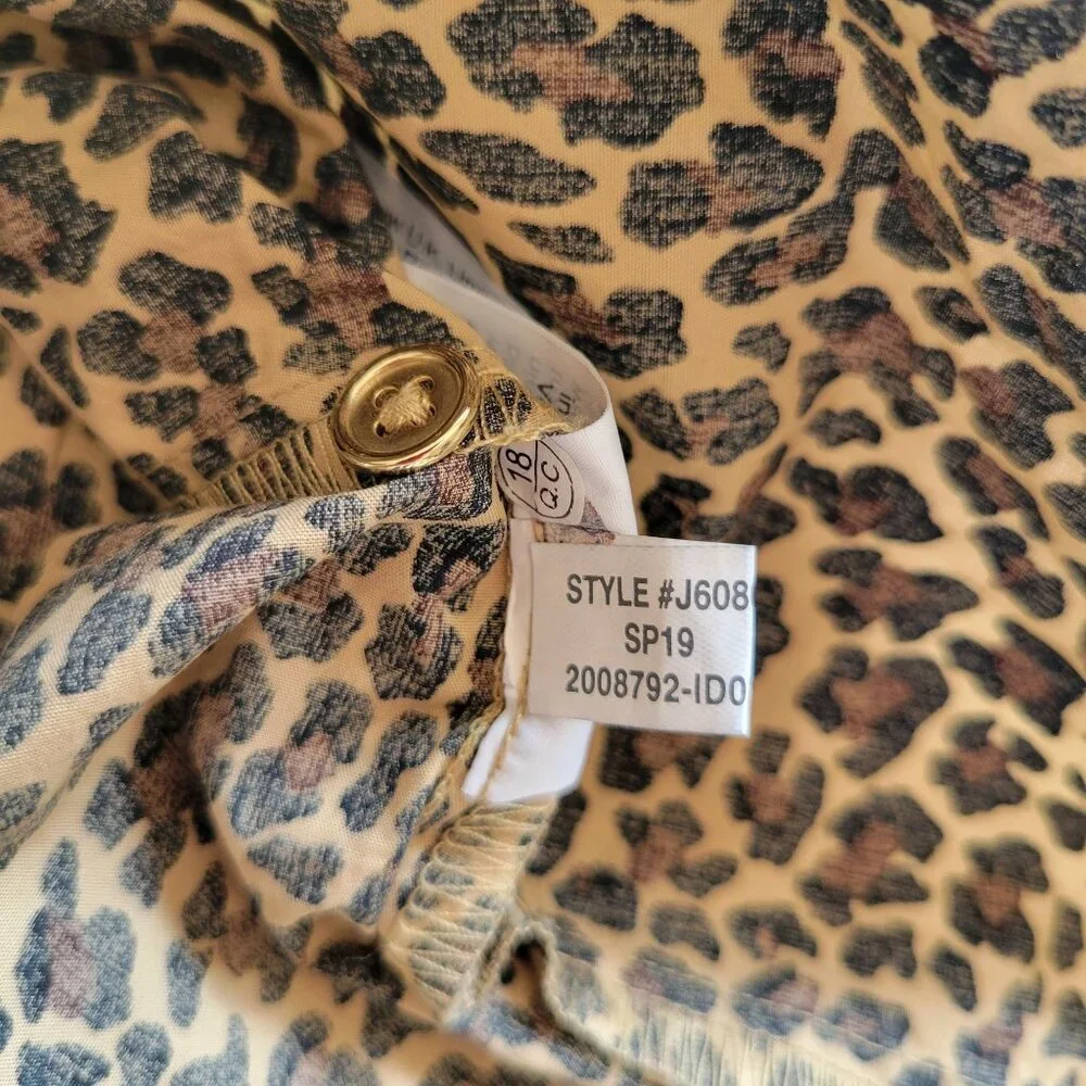 J Crew XS Leopard‎ Print Short Sleeve Top Cotton Puff Sleeve
